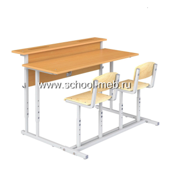 parta-uchenicheskaya-dvuhmestnaya-s-naklonom-stoleshnitsy-i-polochkoy-so-stulyami